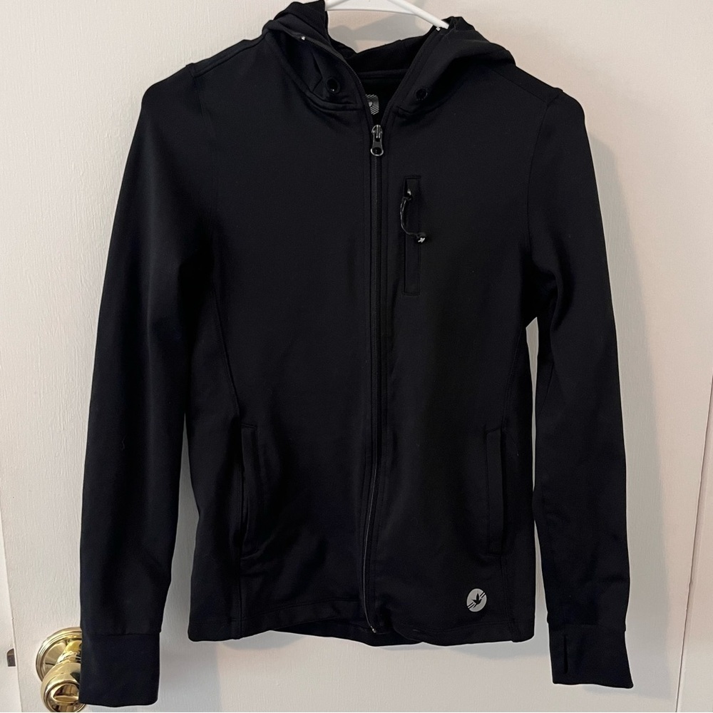 Aerie Fit Black Running Jacket Athletic Hooded Zipping Pockets Small